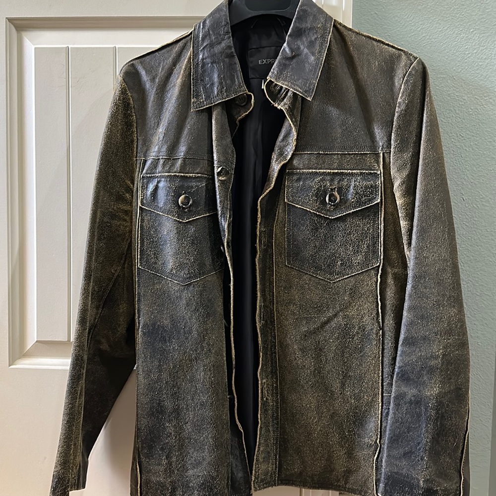Brown “rugged” leather jacket/shirt size small.